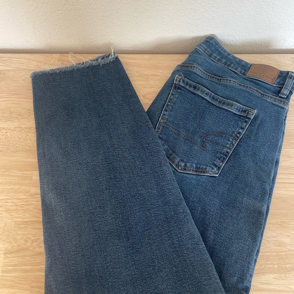 American Eagle Mom Straight Denim Jeans with Raw Hem